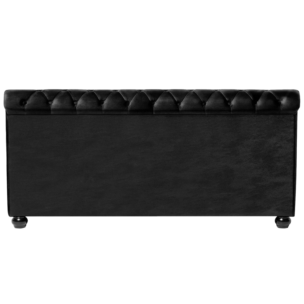 Letto ad acqua in velluto nero 180 x 200 cm con testiera trapuntata glamour