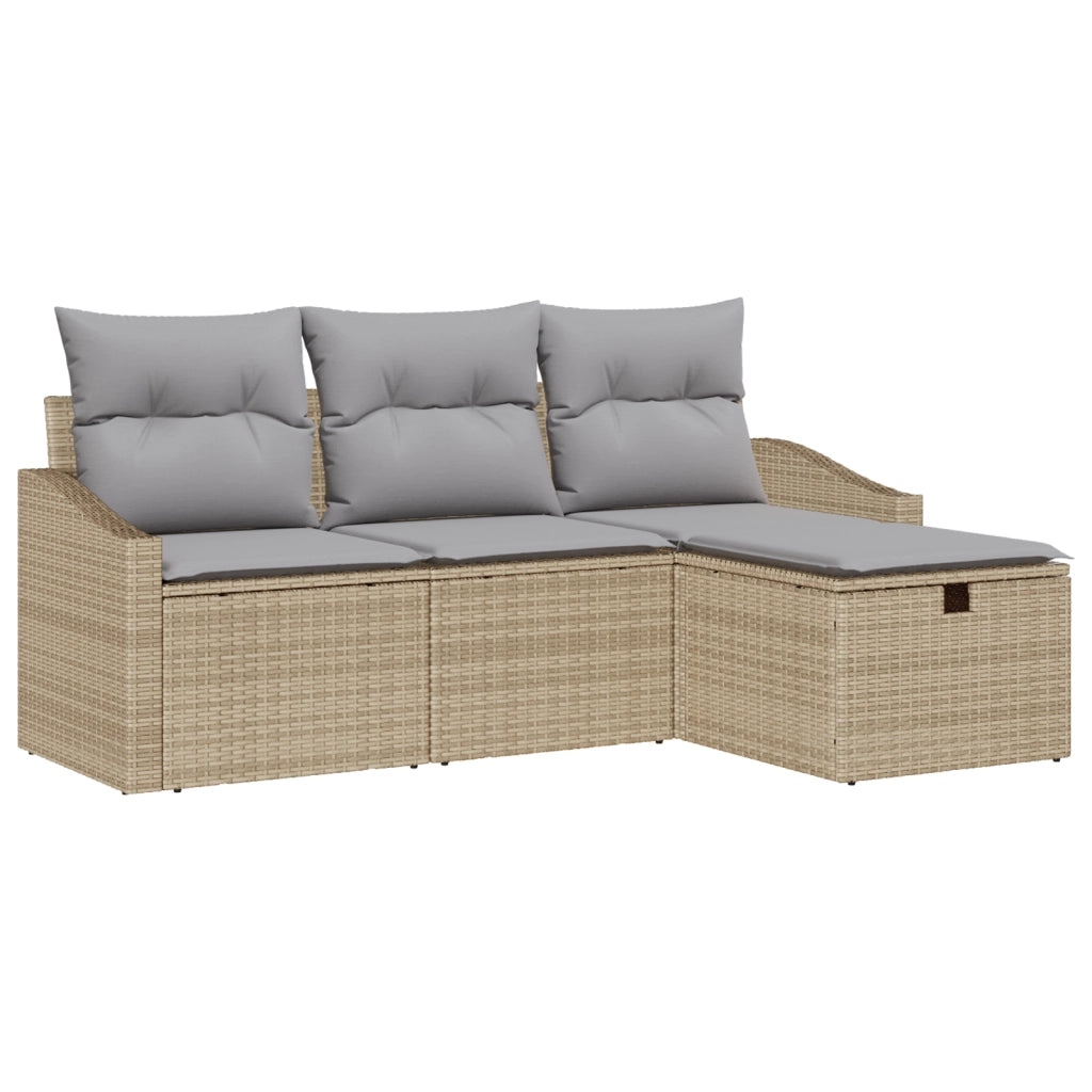 Set Divano da Giardino 4 Pezzi con Cuscini Beige in Rattan Poliestere