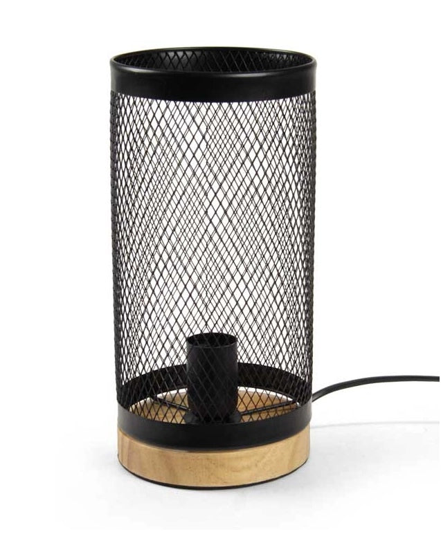 LAMPADA DA ARREDO IN METALLO CON BASE LEGNO A RETE 15X14X28CM COLORE NERO