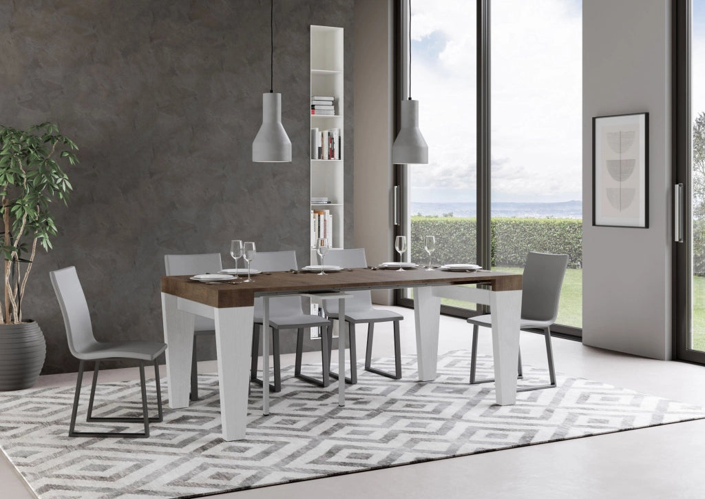 Consolle Allungabile 90-300x40x77 cm in Nobilitato Marrone e Bianco