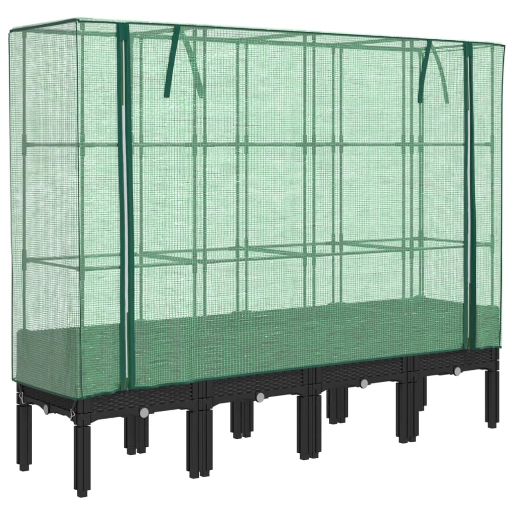 Aiuola rialzata/fioriera con copertura effetto rattan 160 x 40 x 140 cm nero 02_0038760