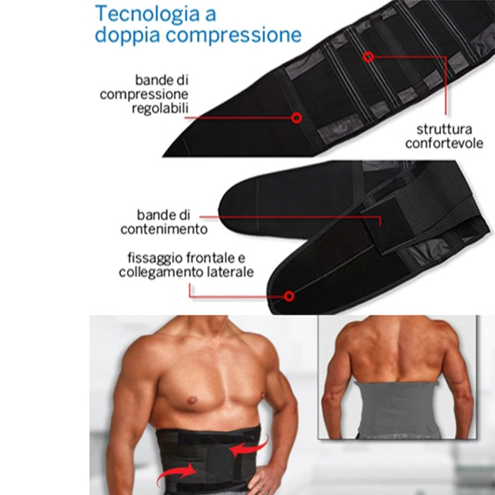 Trade Shop - Fascia Uomo Elastica Compressione Addome Panciera Dimagrante Corsetto Meno 2 Tg -