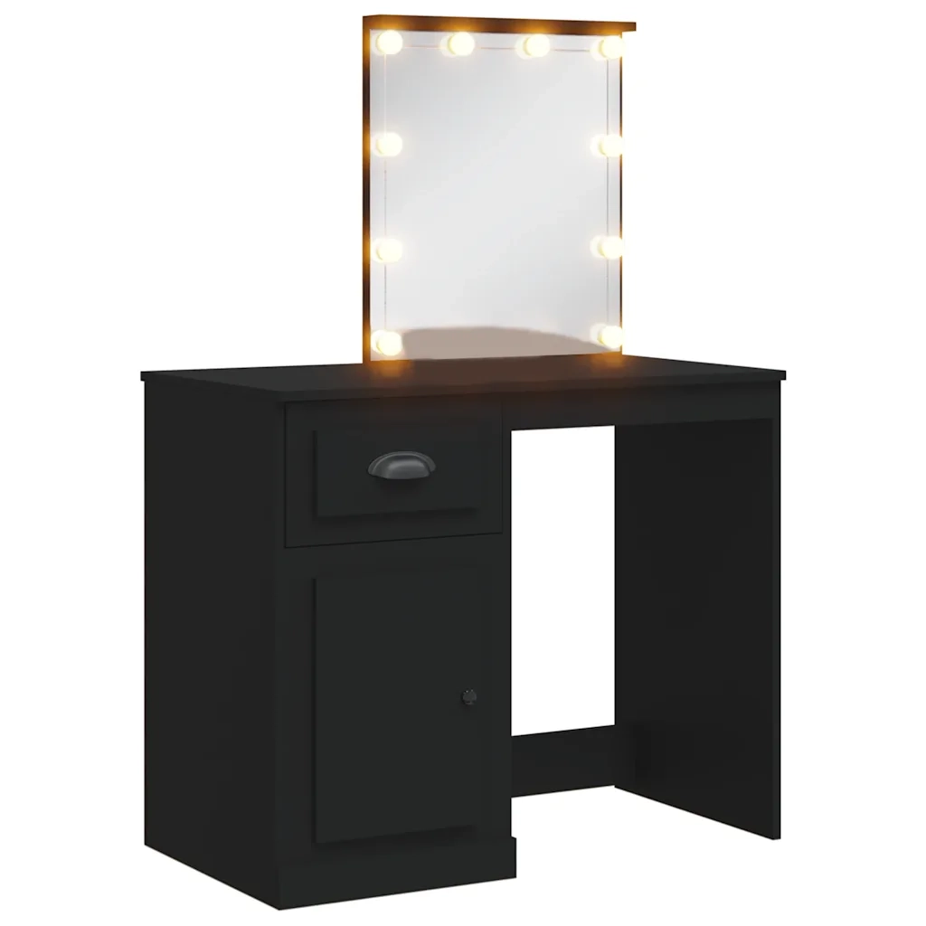 Toeletta | Tavolo da Trucco con Luci LED Nera 90x42x132,5 cm