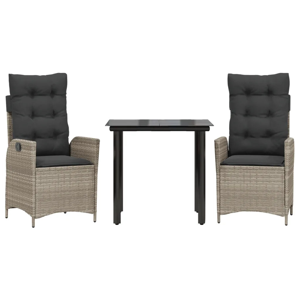 Set Pranzo da Giardino 3pz | Set Salotto da Giardino con Cuscini Grigio Chiaro Polyrattan