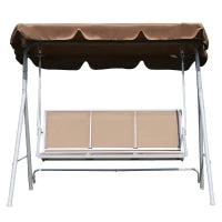Dondolo da Giardino a 3 Posti in Metallo, Tetto Parasole Rimovibile e Lavabile, Marrone e Argento, 171x108x154cm