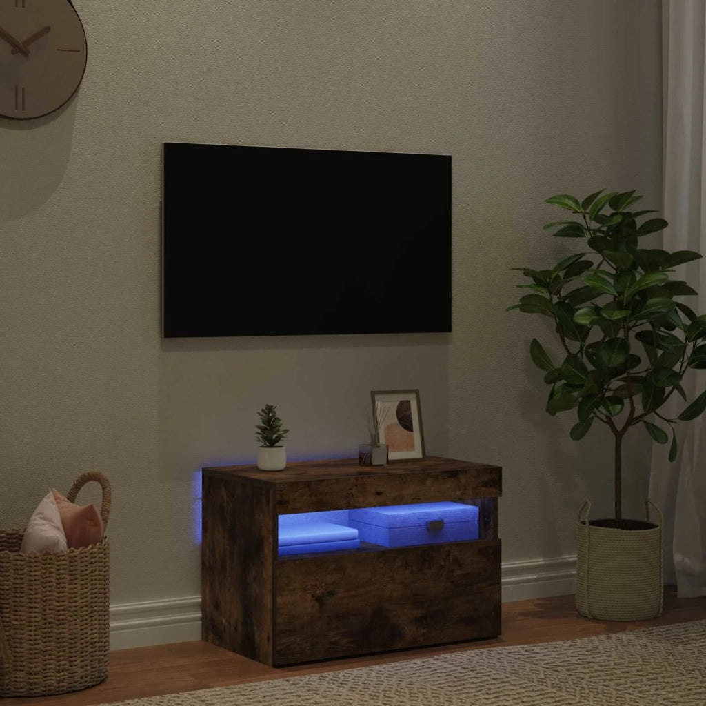 Mobile Porta TV con Luci LED Rovere Fumo 60x35x40 cm 815678