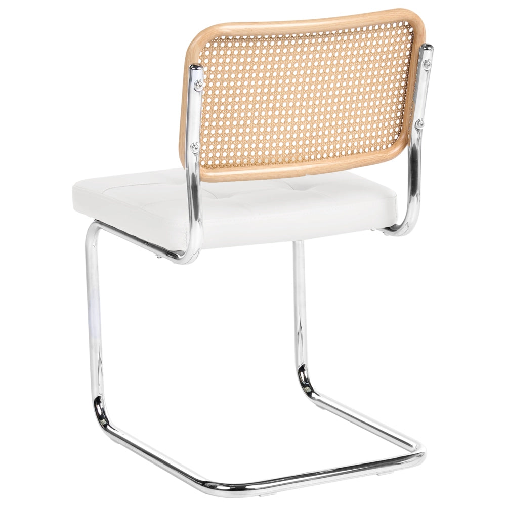 Set di 2 sedie da pranzo in ecopelle bianco con base a sbalzo in metallo stile vintage retrò