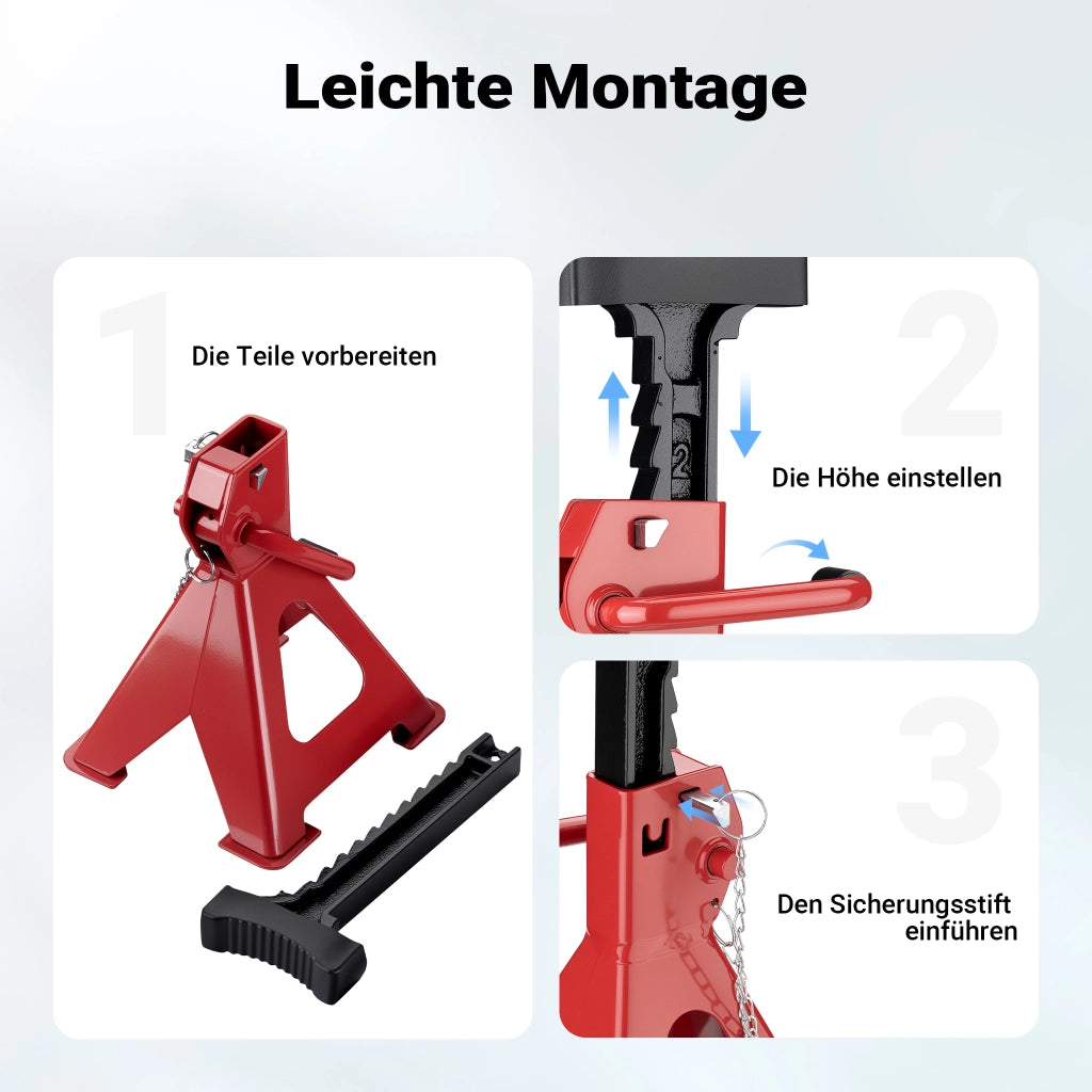 2 cavalletti auto, capacità di carico di 6 tonnellate l'uno, cavalletti di sostegno, altezza di sollevamento di 39-60,3 cm, con protezione in gomma e perno di sicurezza