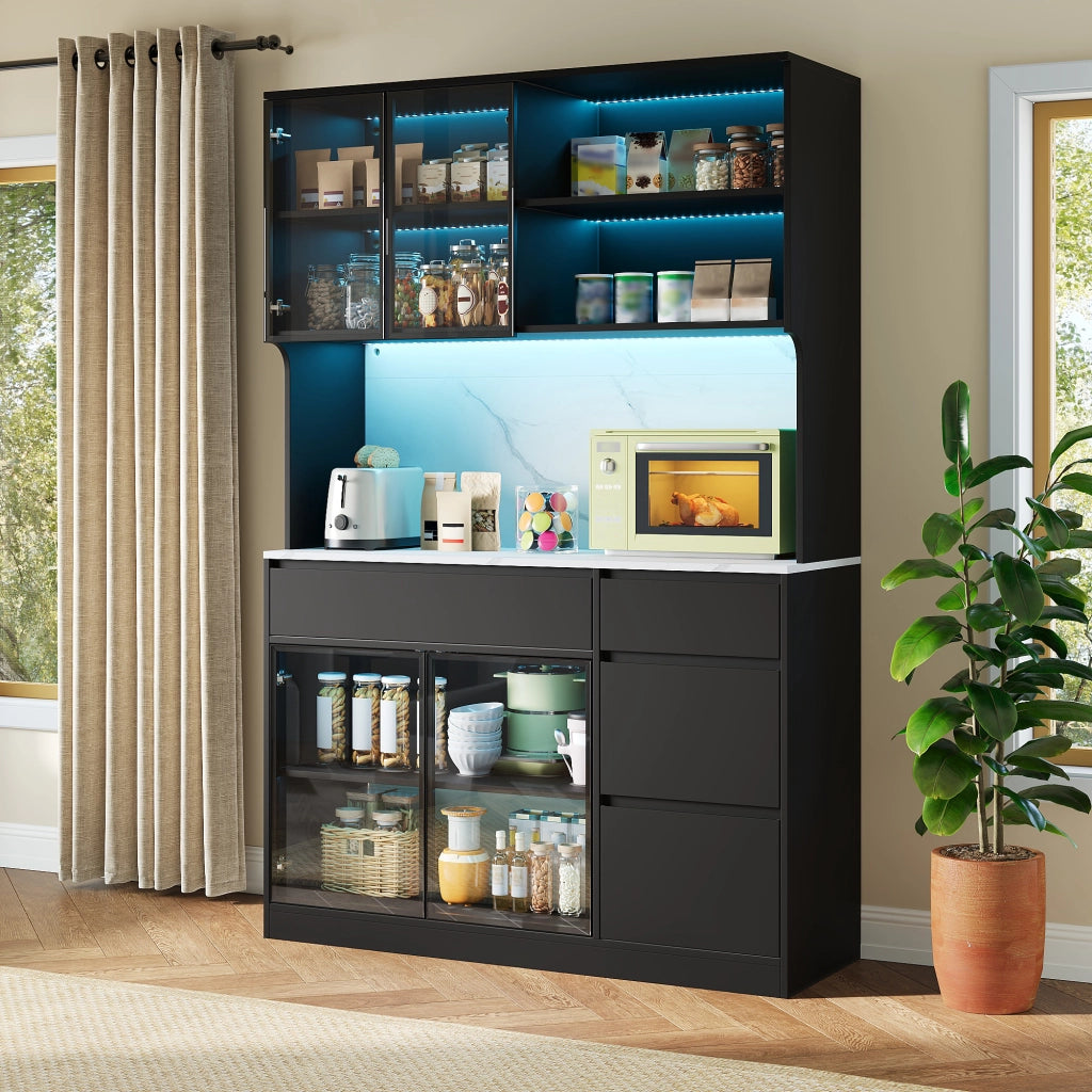 SIDEBOARD 120x40x180 cm Bianco e Nero in MDF con LED