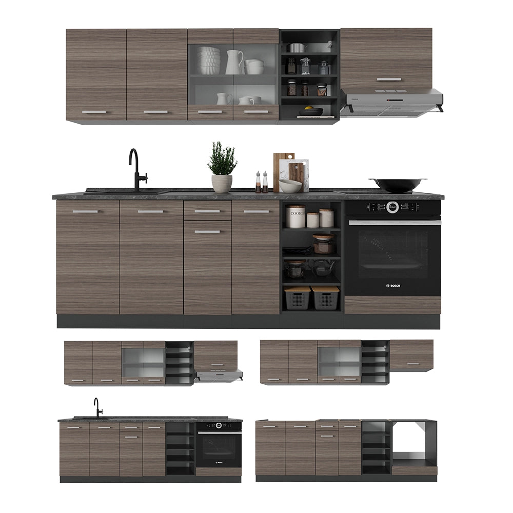 Vicco Cucina componibile Grigio nobile/antracite 240 cm senza piano di lavoro