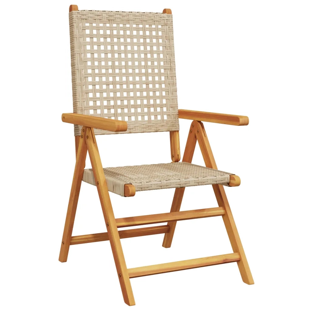 Sedie Giardino Reclinabili 4pz Beige Polyrattan Legno Massello
