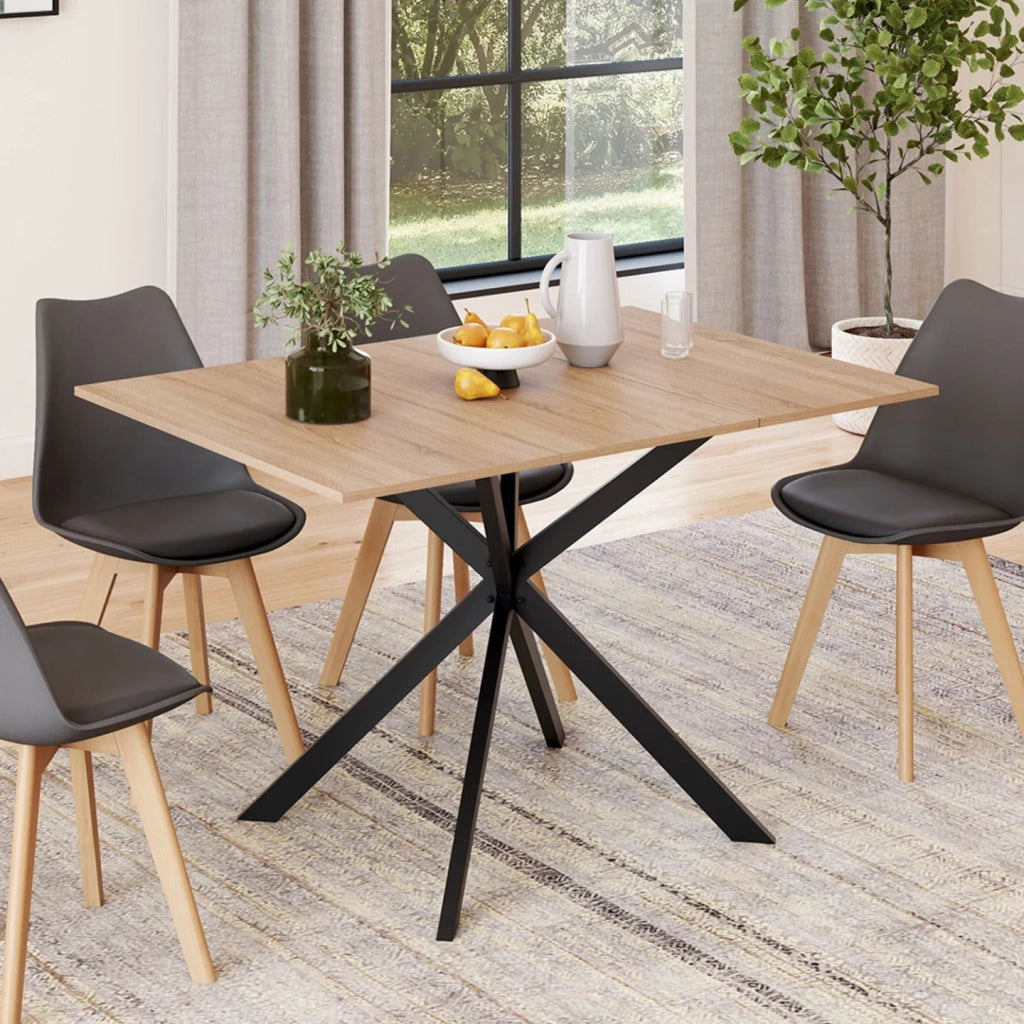 IDMarket - ALIX Tavolo da pranzo quadrato allungabile per 4-6 persone con gamba in legno e ragno nero 80-120 cm