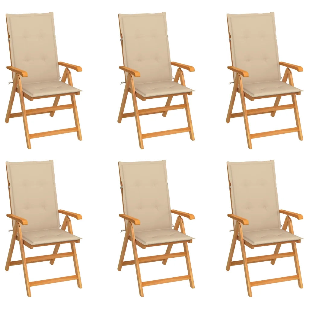 Sedie da Giardino 6 pz con Cuscini Beige Massello di Teak cod mxl 7229