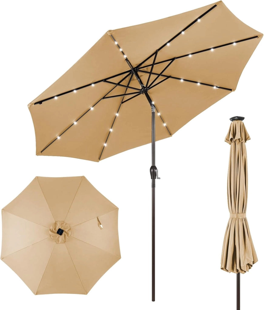 Ombrellone da Giardino con LED Luci Ø300 cm, Parasole da Esterno Ombrello da Spiaggia (Beige)