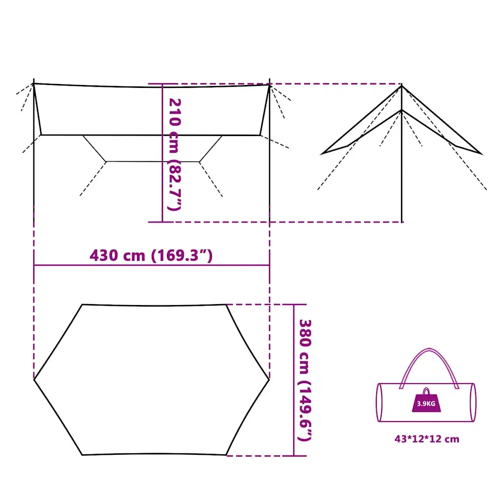 Telone da Campeggio Blu 430x380x210 cm Impermeabile 94683
