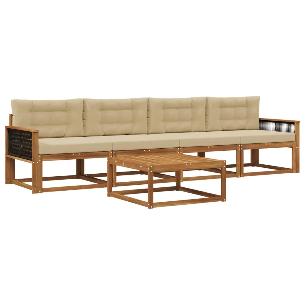 Set di divani da esterno con cuscino 5 pcs Naturale e Beige