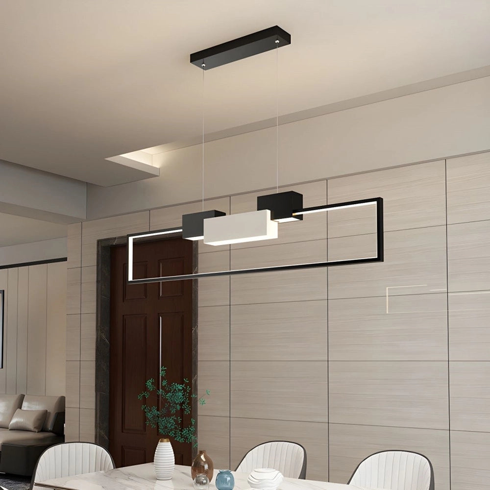 Trade Shop - Lampadario A Sospensione Led 36w Rettangolare Con Telecomando Design Moderno Nero 71585 -