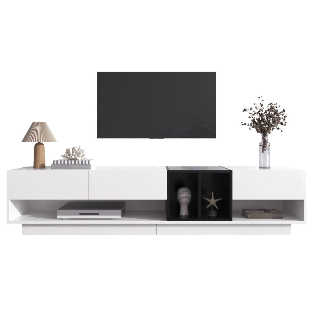 Mobile TV Lowboard ¨C Xylo ¨C Bianco Lucido e Nero, Cassetti, Ante