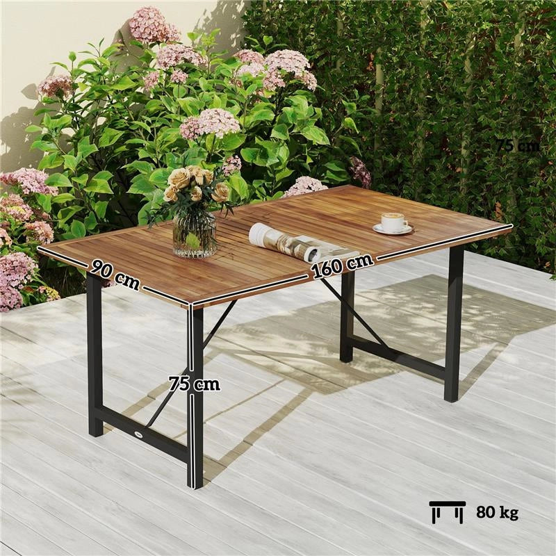 TAVOLO DA GIARDINO 160X90 CM IN LEGNO DI ACACIA E ACCIAIO CON PIANO A DOGHE, TEAK
