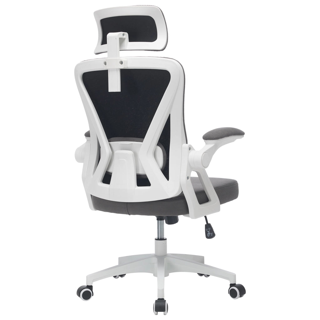 Sedia da ufficio ergonomica in rete con supporto lombare regolabile e poggiatesta, colore grigio