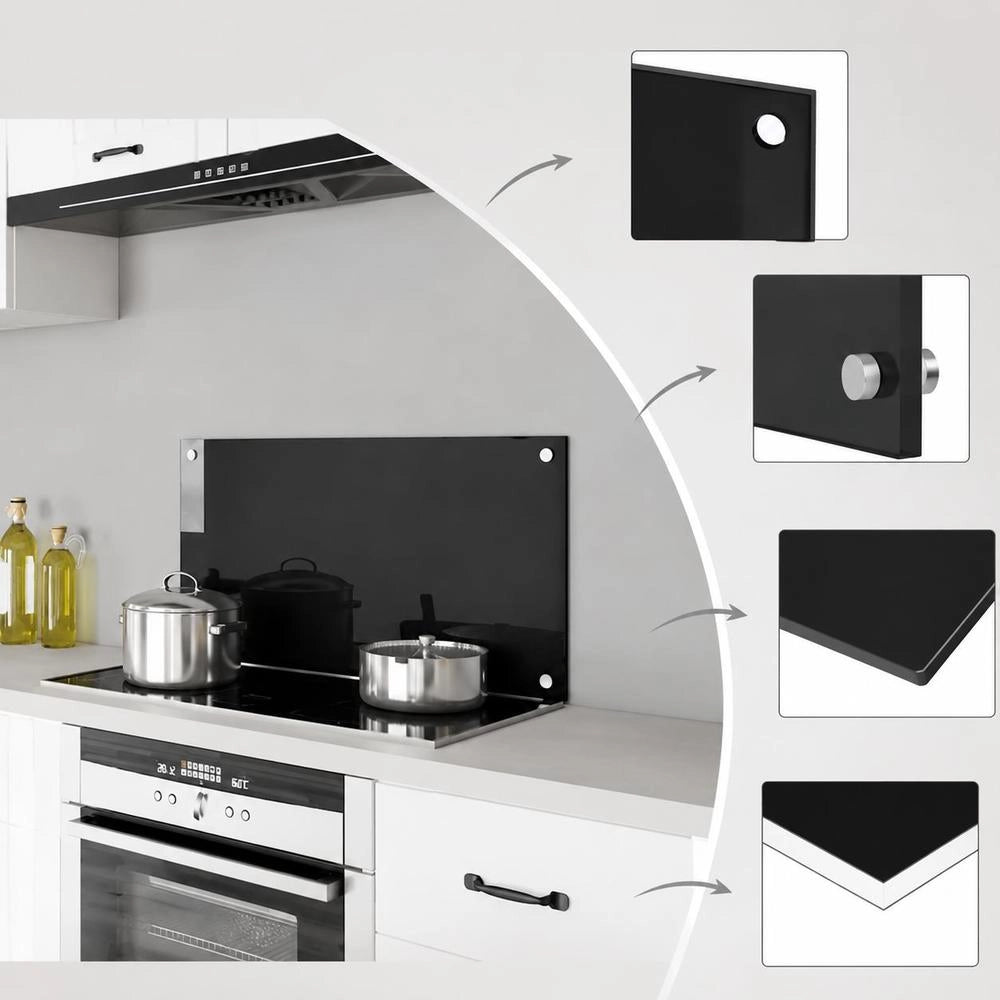 Kitchen Backsplash Black 80x40 Cm Tempered Glass
