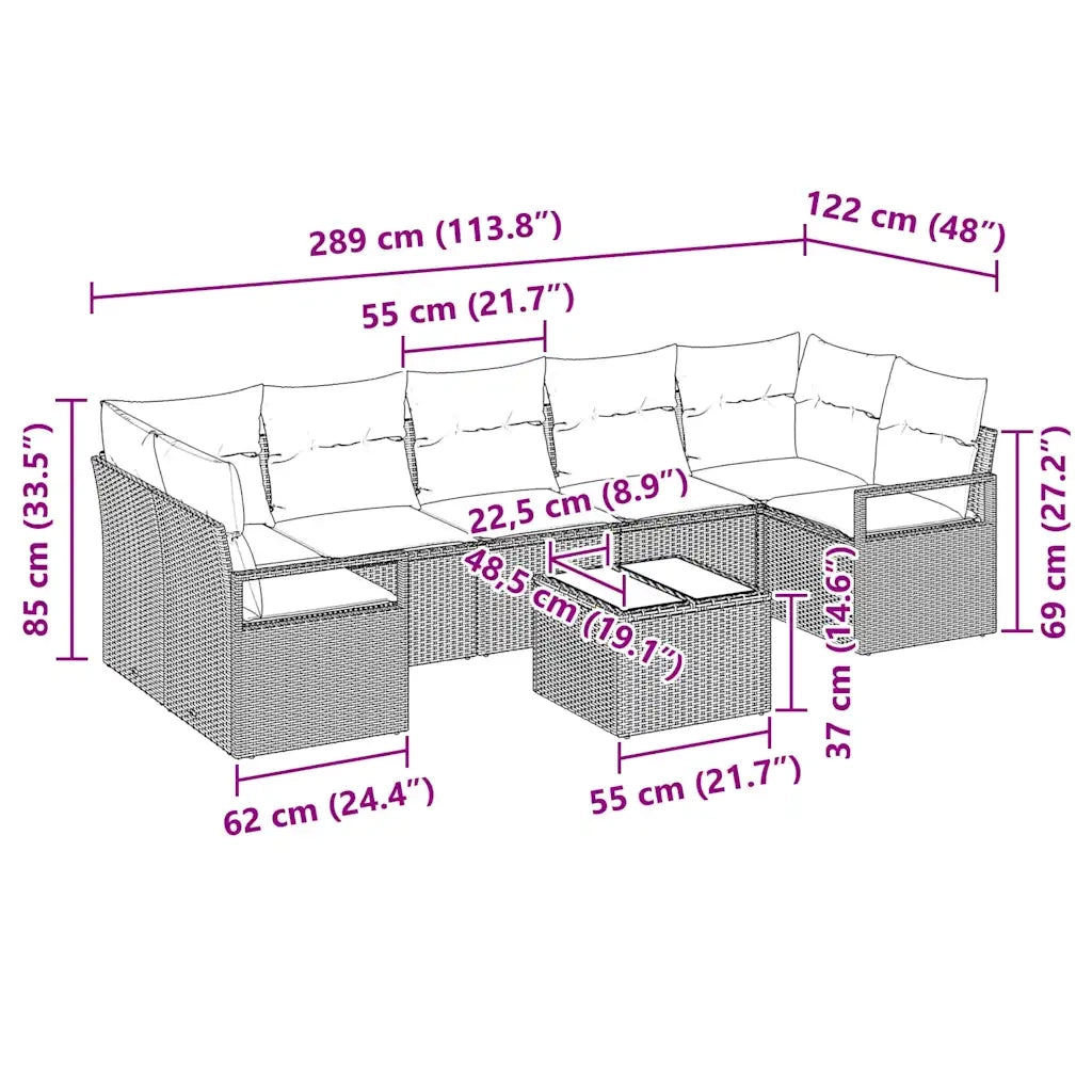 Set di divani 8 pcs Beige e Crema polyrattan 3346301