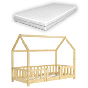 Letto per Cameretta Sisimiut a Forma di Casetta con Materasso 70x140 cm Color Legno Naturale [en.casa] [neu.haus]