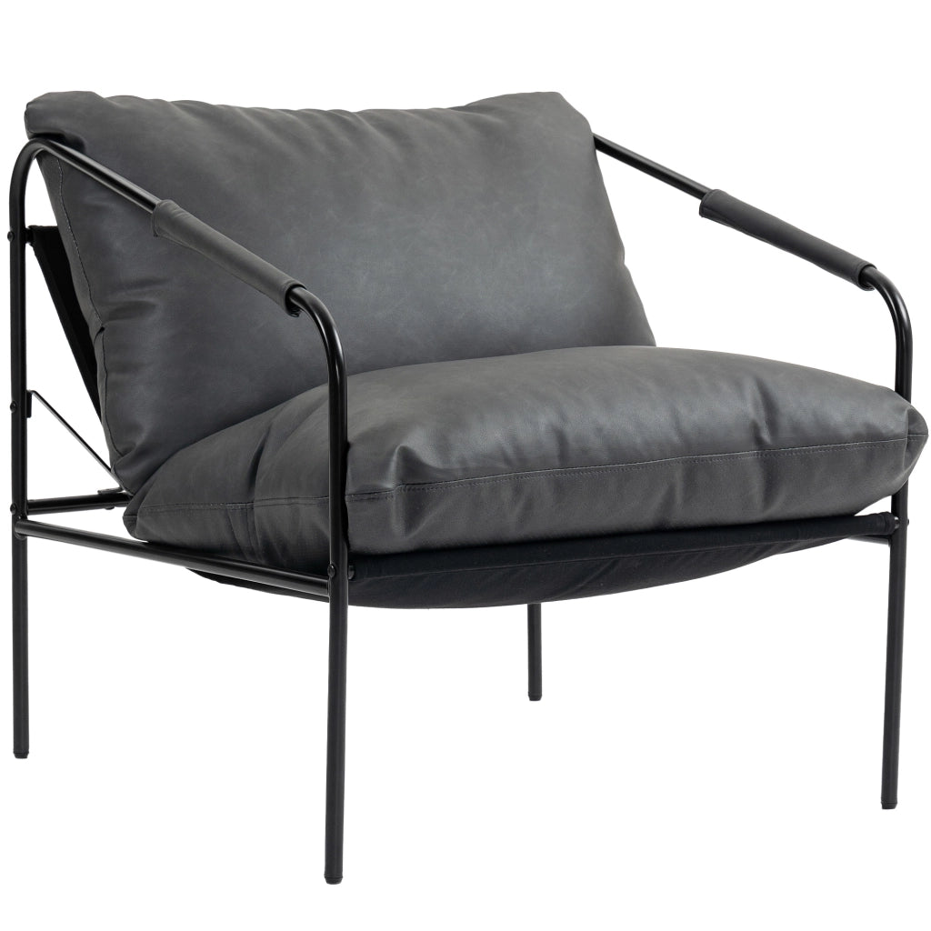 Poltrona da Salotto in Pelle PU e Telaio in Metallo con Cuscini Spessi, 74.5x75x77 cm, Grigio Carbone