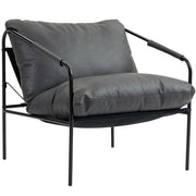 Poltrona da Salotto in Pelle PU e Telaio in Metallo con Cuscini Spessi, 74.5x75x77 cm, Grigio Carbone