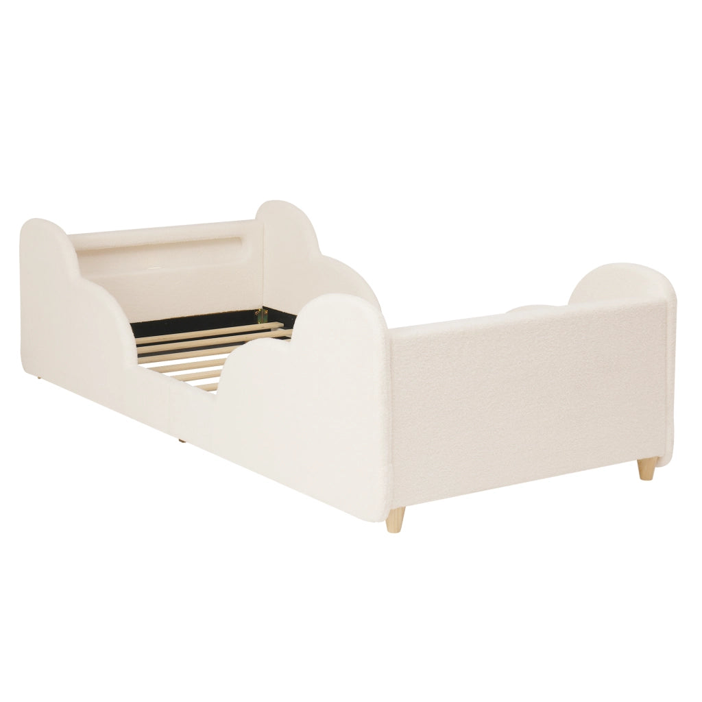 Letto per Bambini 90x200 cm; Letto Singolo - sponde imbottite; USB e Type-C - Beige