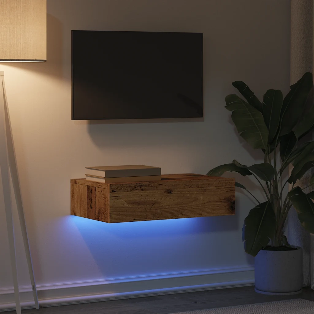 Mobile Porta TV con Luci LED Legno Antico 60x35x15,5 cm 856343
