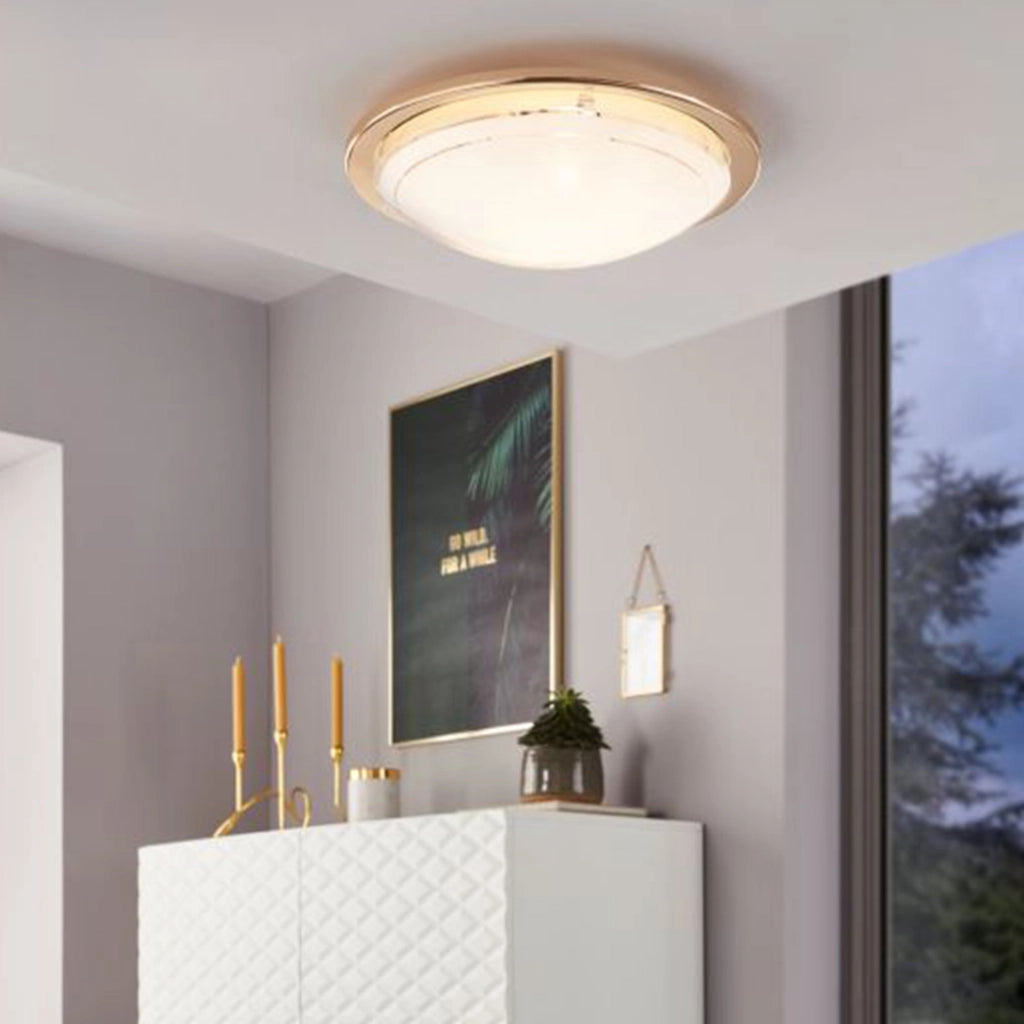 Plafoniera-Applique Contemporanea Planet 1 Acciaio Ottone Vetro Bianco E27