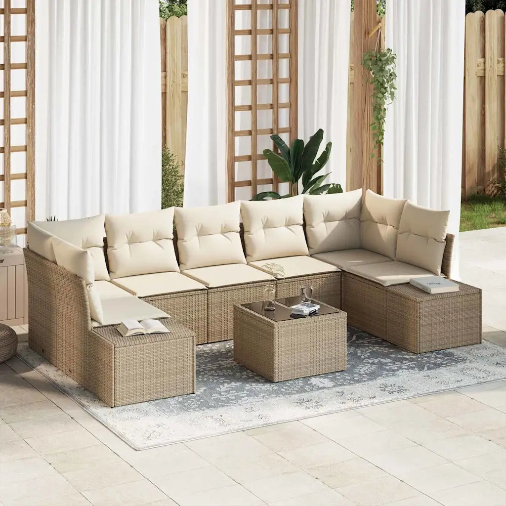 Set Divano da Giardino con cuscino 8 pcs Beige polyrattan 3346981
