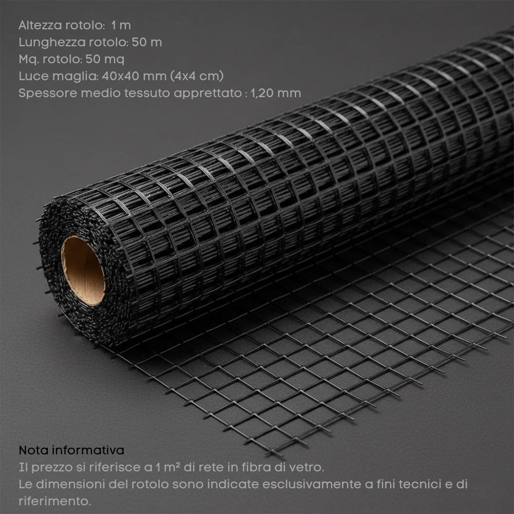 Rete in fibra di vetro 40×40 mm per rinforzo massetti e intonaci vendita al mq