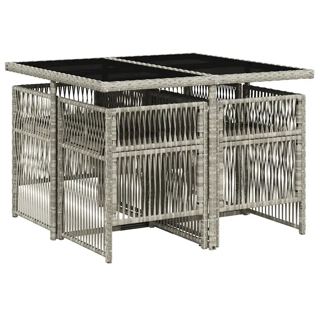 Set Pranzo da Giardino 5pz | Set Salotto da Giardino con Cuscini Grigio Chiaro Polyrattan