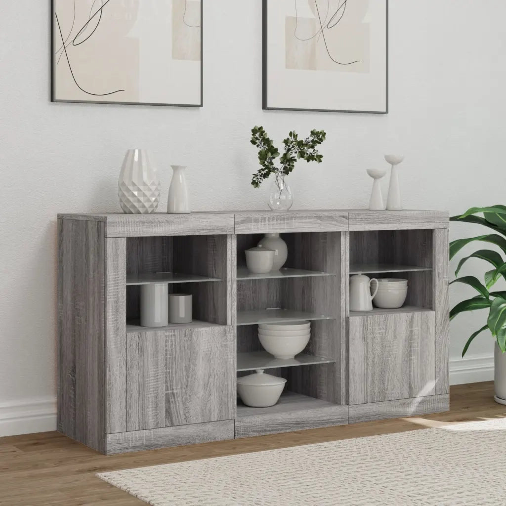 vidaXL Credenza con Luci LED Grigio Sonoma 123x37x67 cm