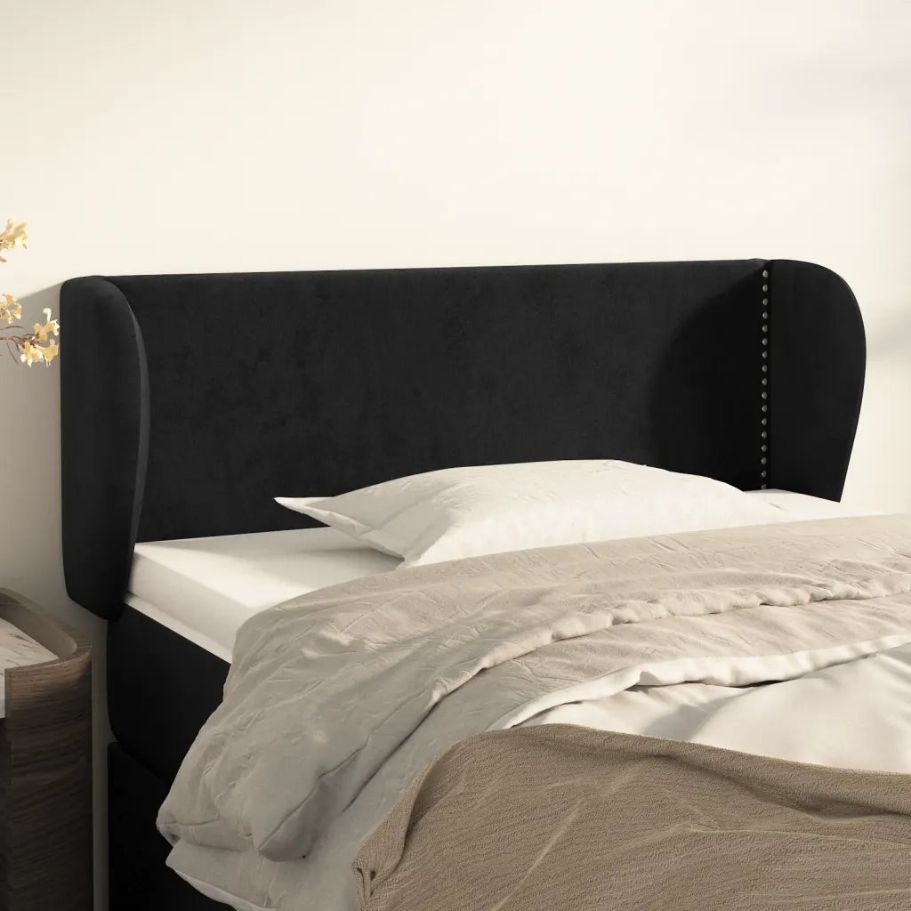 Testiera | Testata ad Orecchio Nera 103x23x78/88 cm in Velluto