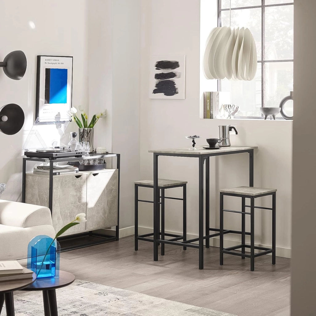 Set Tavolo da Bar Alto con 2 Sgabelli - Tavolo Salvaspazio per Cucina Piccola e Balcone, Stile Industriale Moderno - Tavolino Alto da Esterno per Giardino o Terrazzo OGT10-HG
