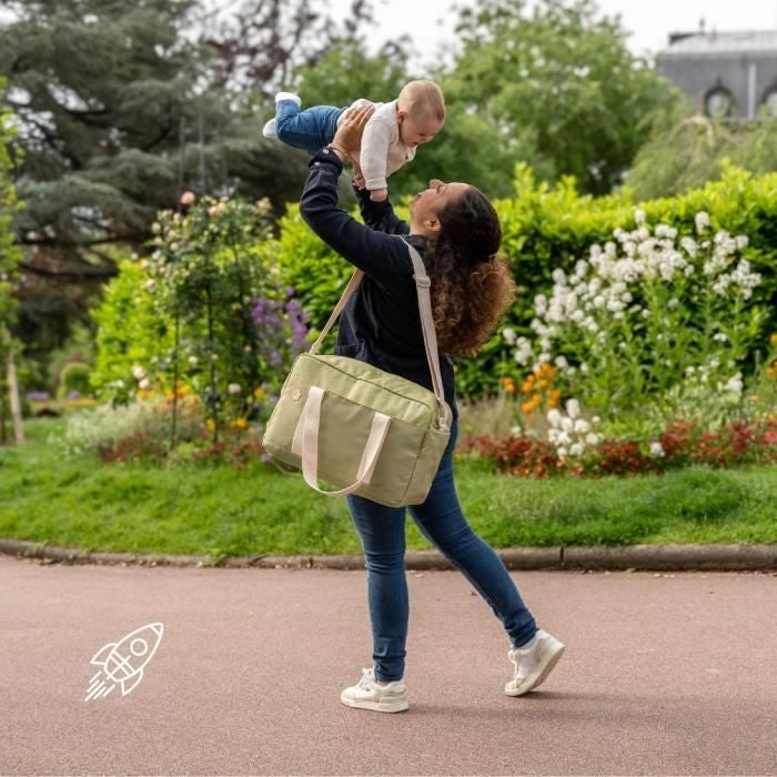 Borsa fasciatoio Badabulle Bowling - Grande capacità 20 L - Piano fasciatoio e accessori per passeggino inclusi, Oliva
