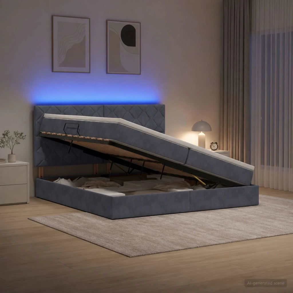 Letto con contenitore LED e materasso Grigio Scuro 200 x 200 cm 3460213