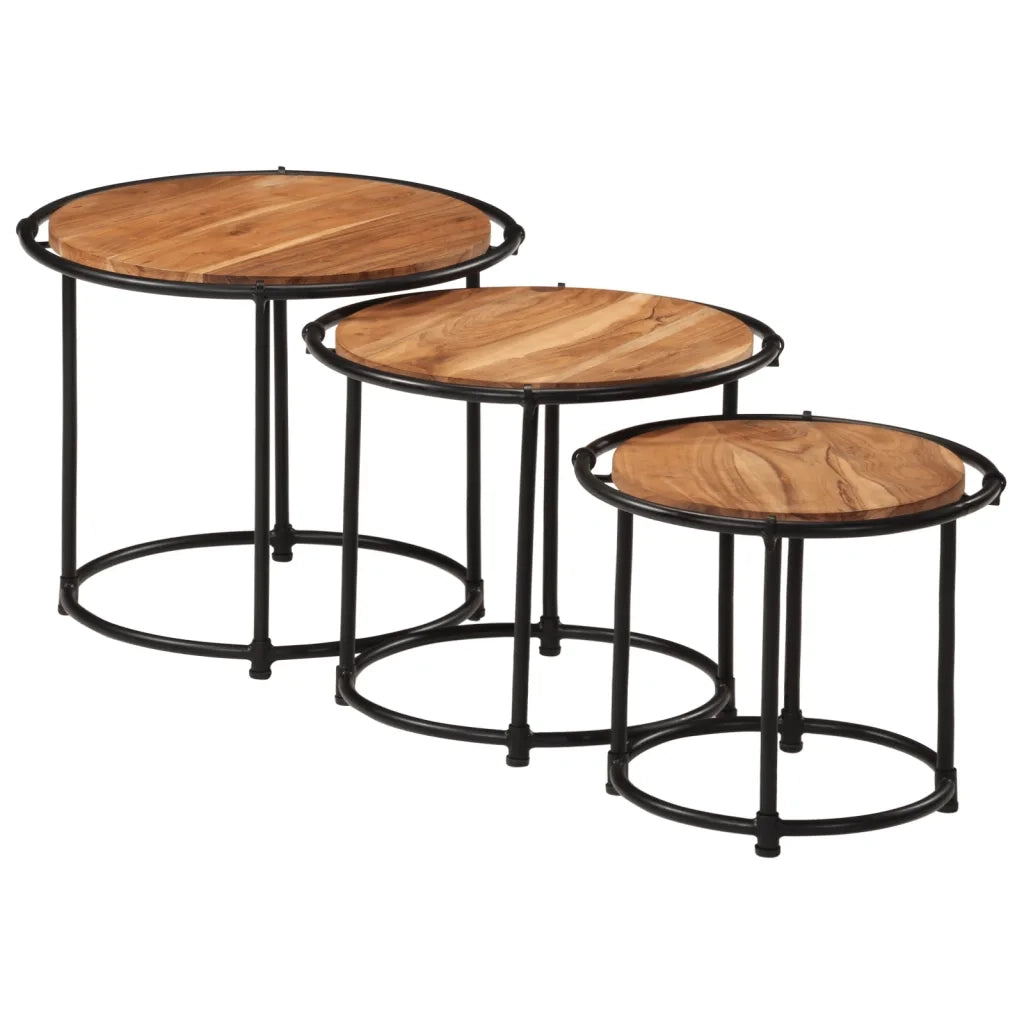 Tavolini a Incastro 3 pz in Legno Massello di Acacia 358931