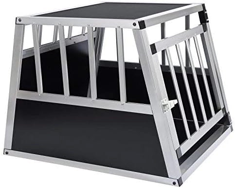 Trasportino Cane Auto, Trasportino Cani in Alluminio, Box da Cani per Auto con Chiusura, Cuccia per Cane da Esterno, Kennel per Canette per Trasporto Viaggio 54x69x51cm