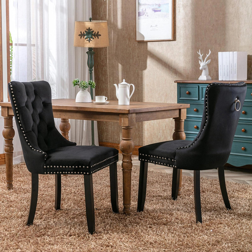 Set 2 sedie Nikki - Xylo - velluto nero gambe legno capitonné