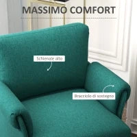 Poltrona d'arredo in Tessuto Effetto Lino Traspirante con Braccioli Arrotolati, 70x73x83 cm, Verde