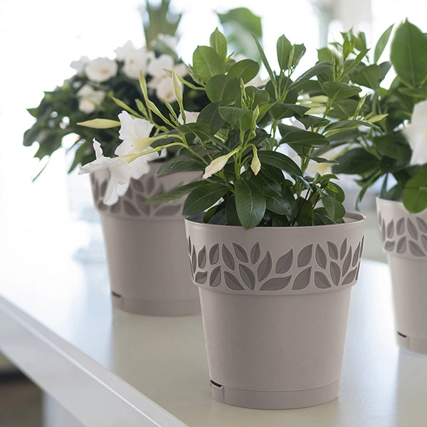 VASO TONDO 'CLOE' Ø 15 x h.15 - greige/grigio quarzo  - STEFANPLAST