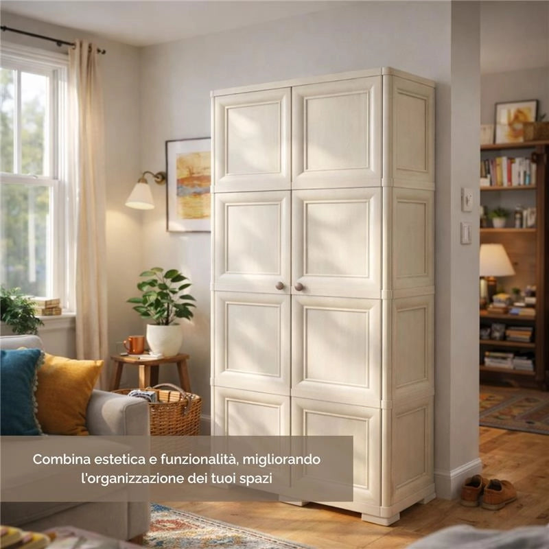 ARMADIO 4 MODULI ANGORA 79X43X164 CM CON 4 RIPIANI E VANI APERTI – MOBILE ALTO CONTENITORE PER ZONA LIVING E STUDIO