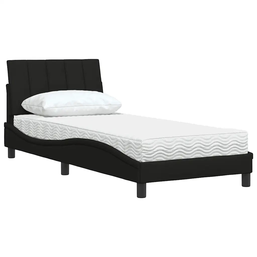 Letto con Materasso Nero 90x200 cm in Tessuto
