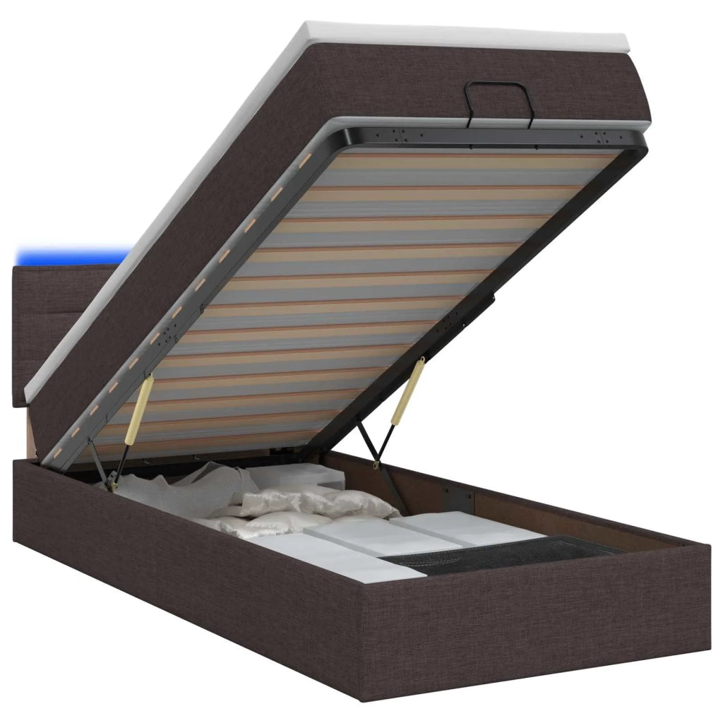 Letto Ottomano con Materasso e LED Marrone Scuro 90 x 200 cm 3456797
