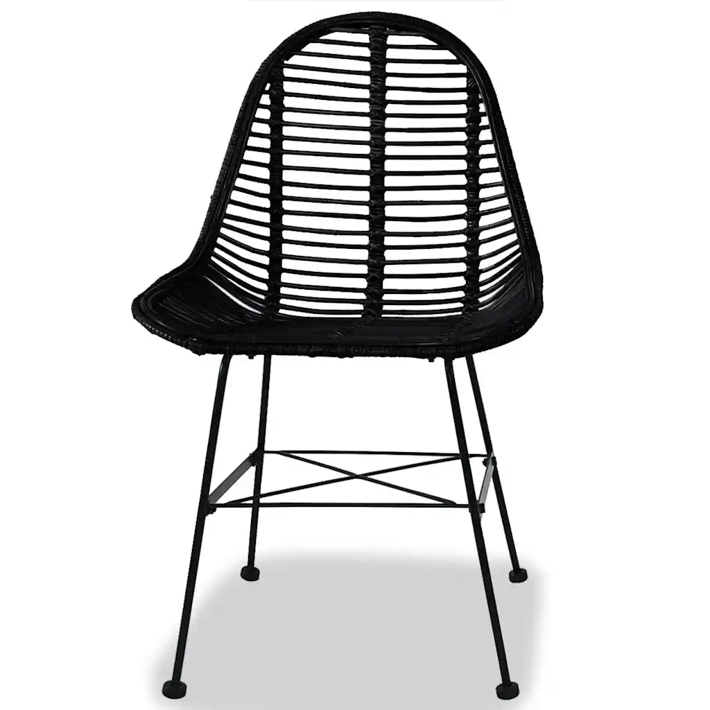 Sedie da Pranzo 4 pz | Sedie da cucina Nere in Rattan Naturale