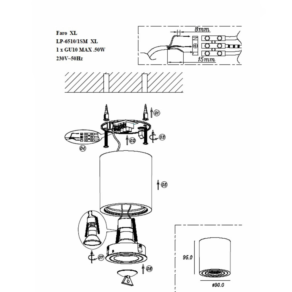 Faretto Faro XL da soffitto GU10 nero IP65 Light Prestige